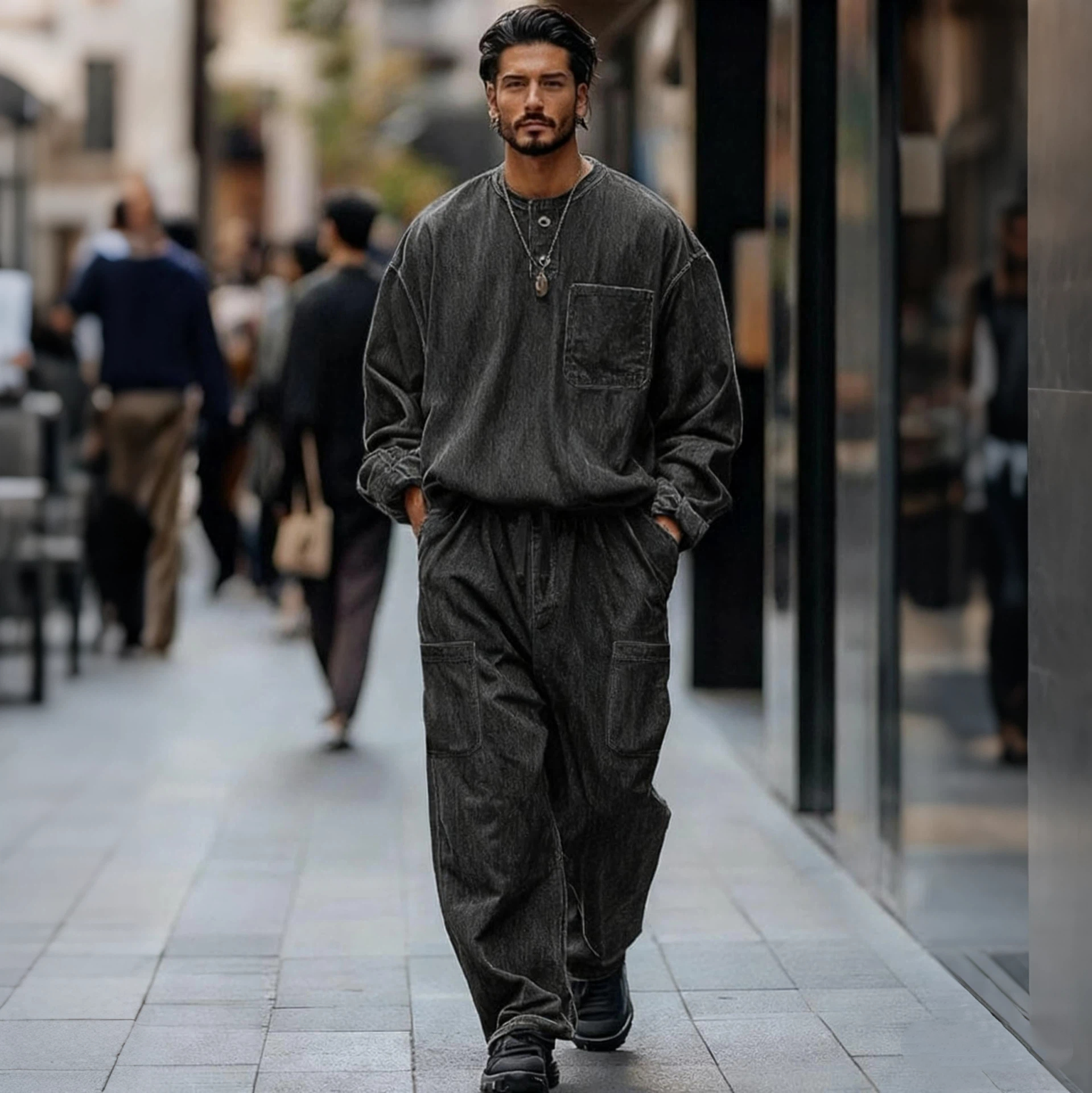 Vintage-Inspired Denim Cargo 2-Piece Set