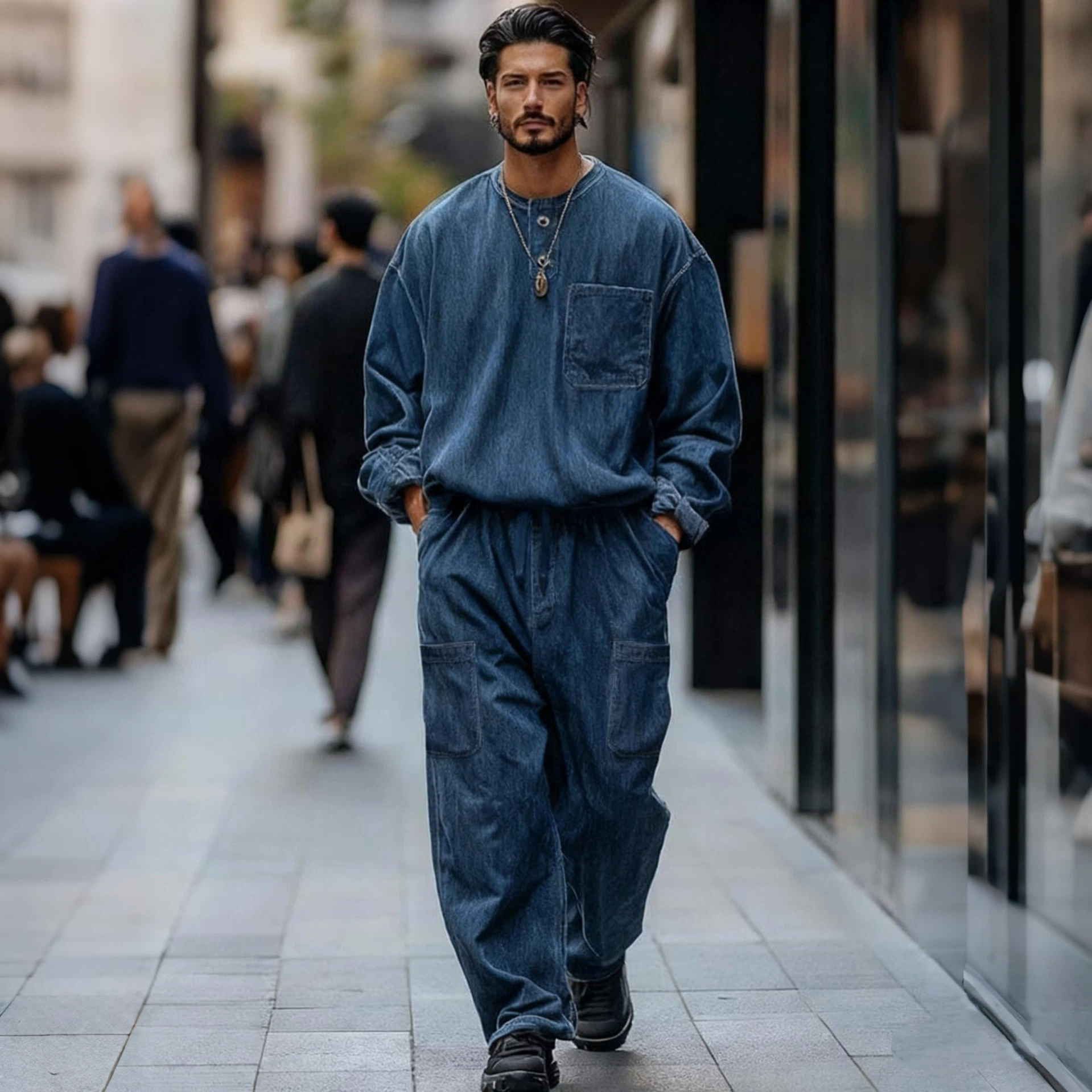 Vintage-Inspired Denim Cargo 2-Piece Set