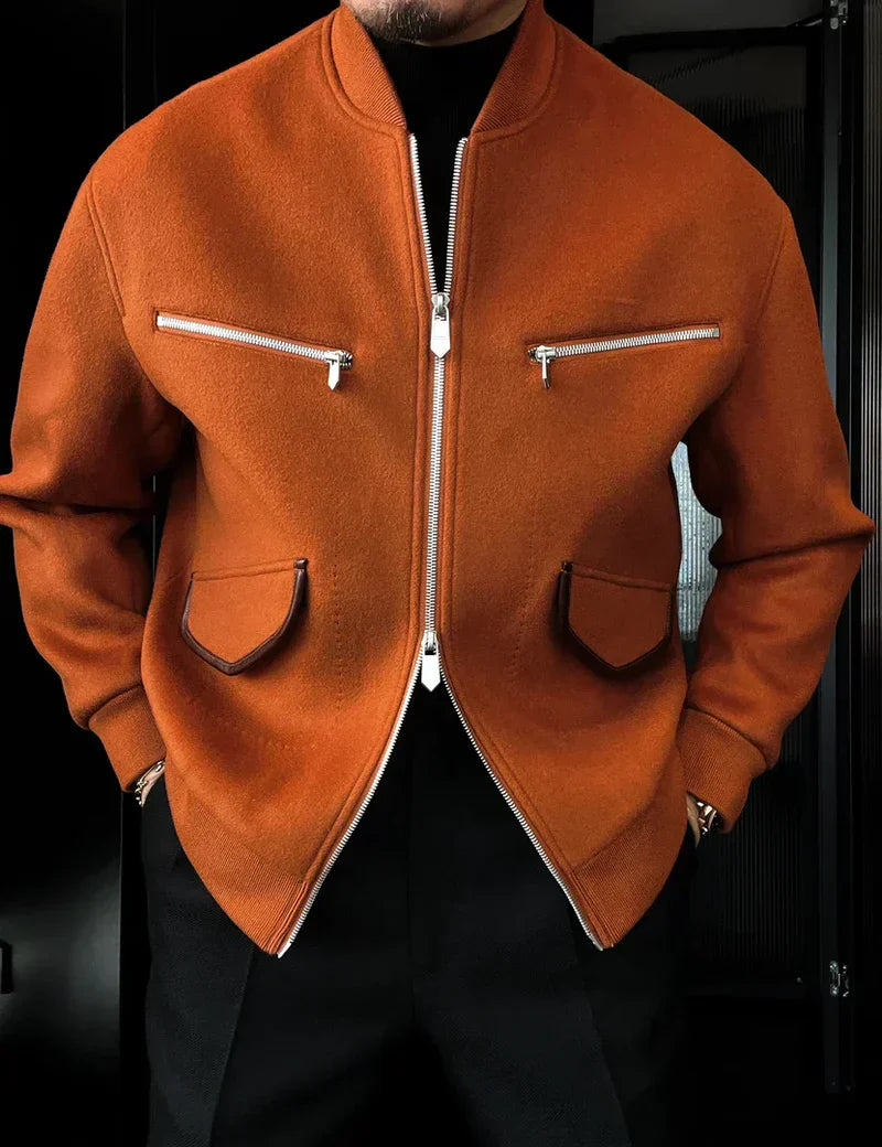 Oversized Collared Cashmere Blend Jacket, Detachable Goose‑Down Liner