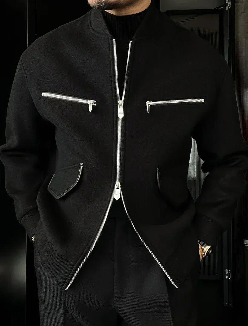 Oversized Collared Cashmere Blend Jacket, Detachable Goose‑Down Liner