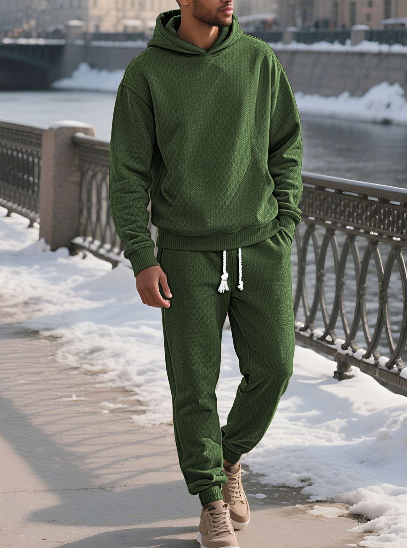 Men's Relaxed Long Sleeve Jacquard Hoodie & Pants Set