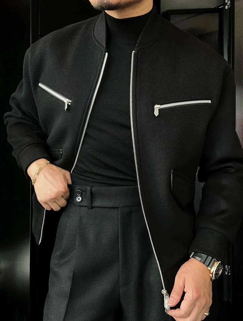 Oversized Collared Cashmere Blend Jacket, Detachable Goose‑Down Liner
