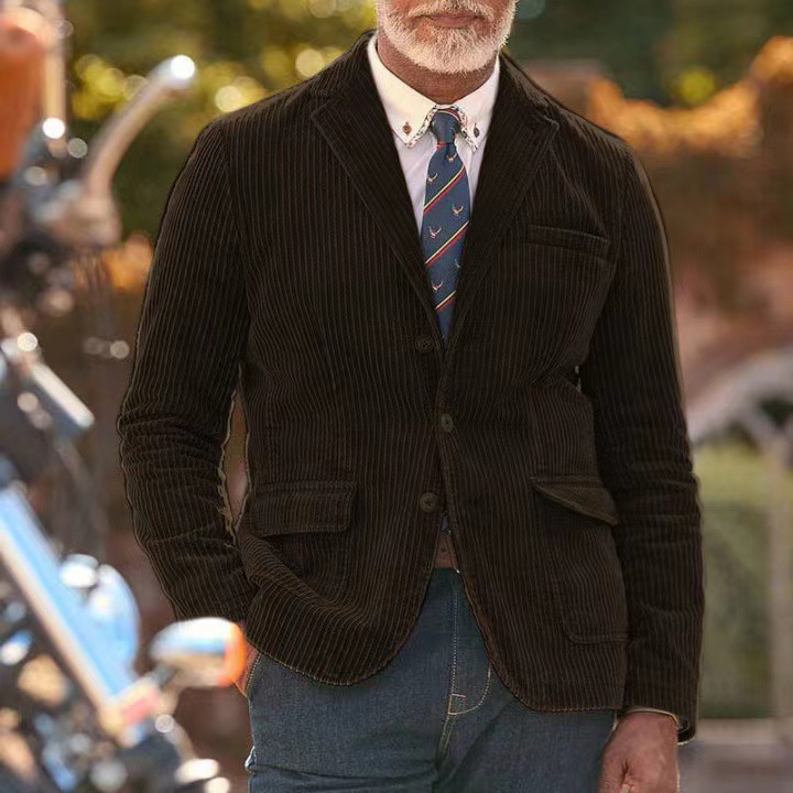 Men's Corduroy Vintage Blazer Casual Suit Jacket