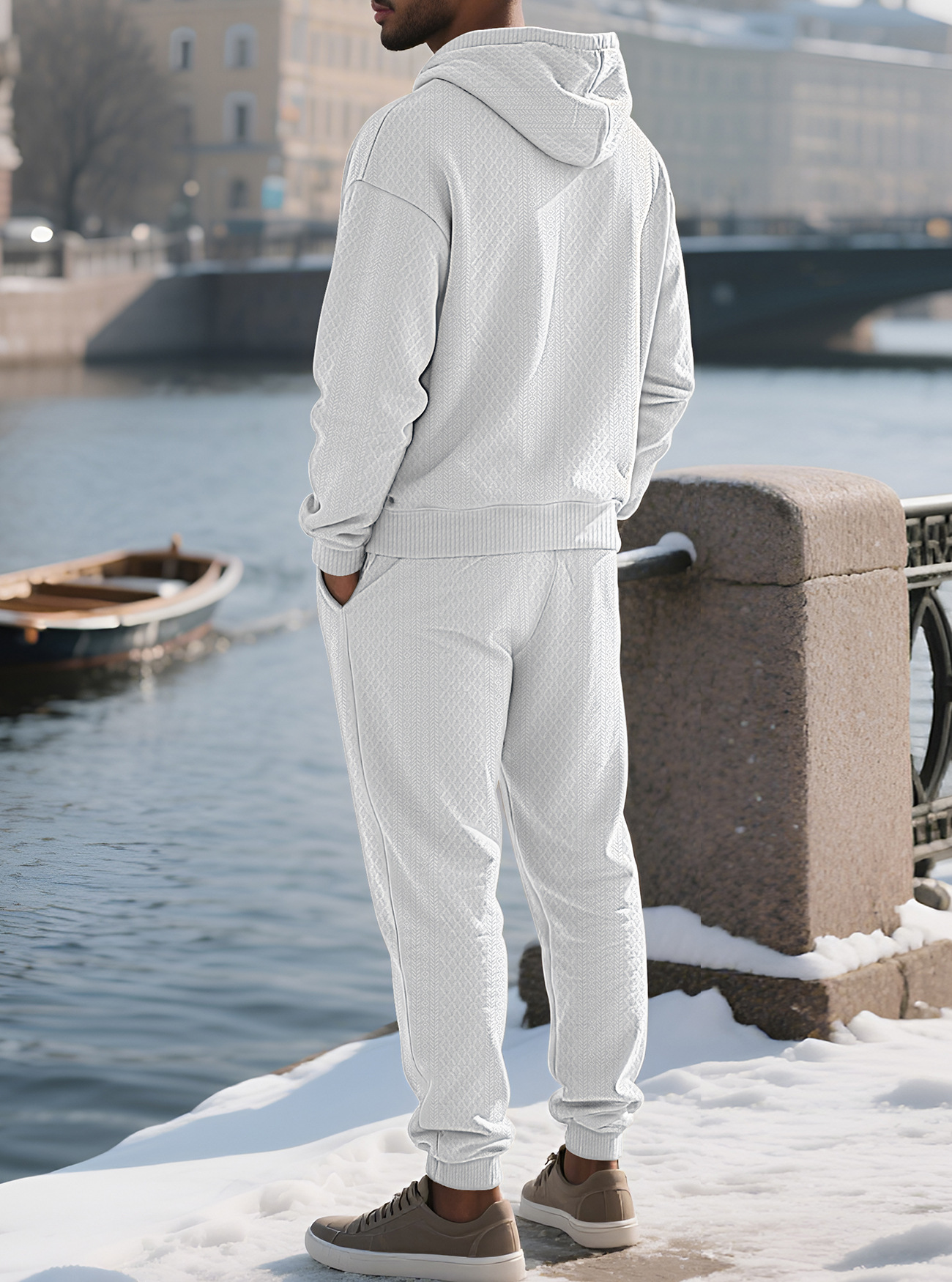 Men's Relaxed Long Sleeve Jacquard Hoodie & Pants Set