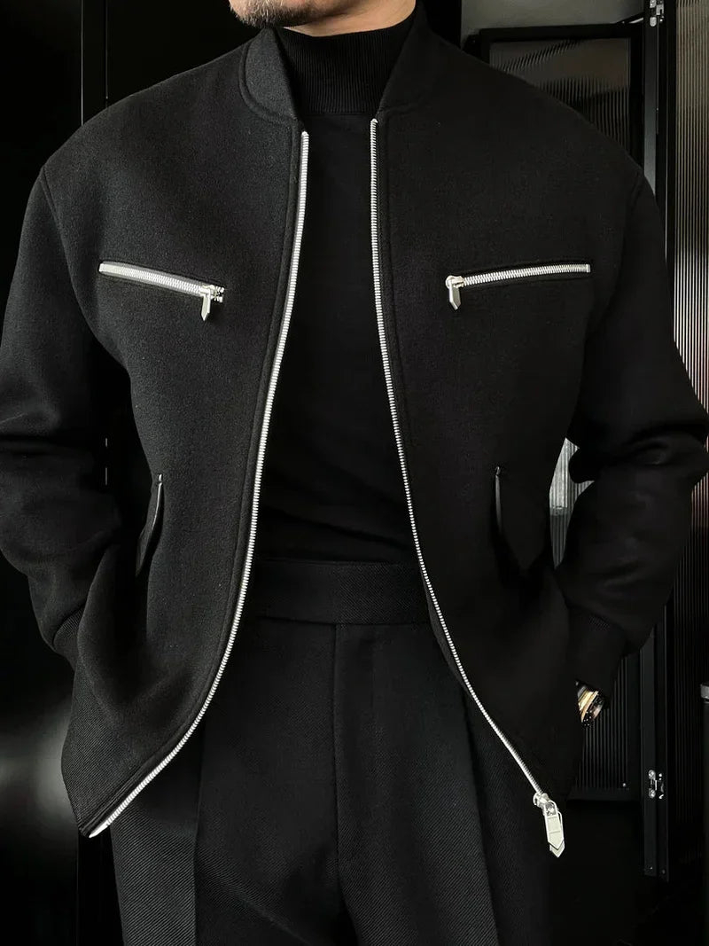 Oversized Collared Cashmere Blend Jacket, Detachable Goose‑Down Liner