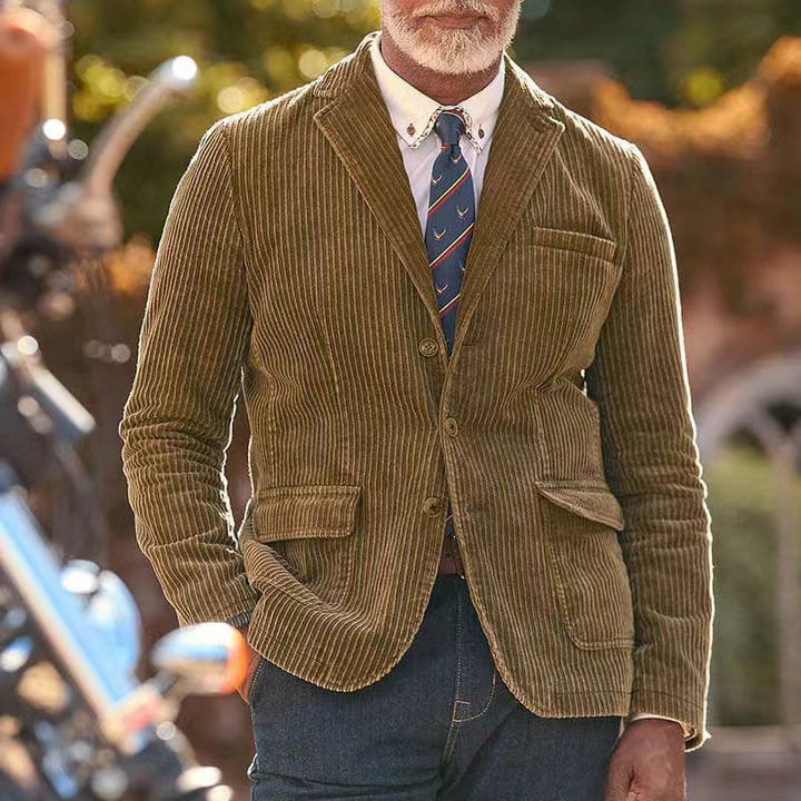 Men's Corduroy Vintage Blazer Casual Suit Jacket