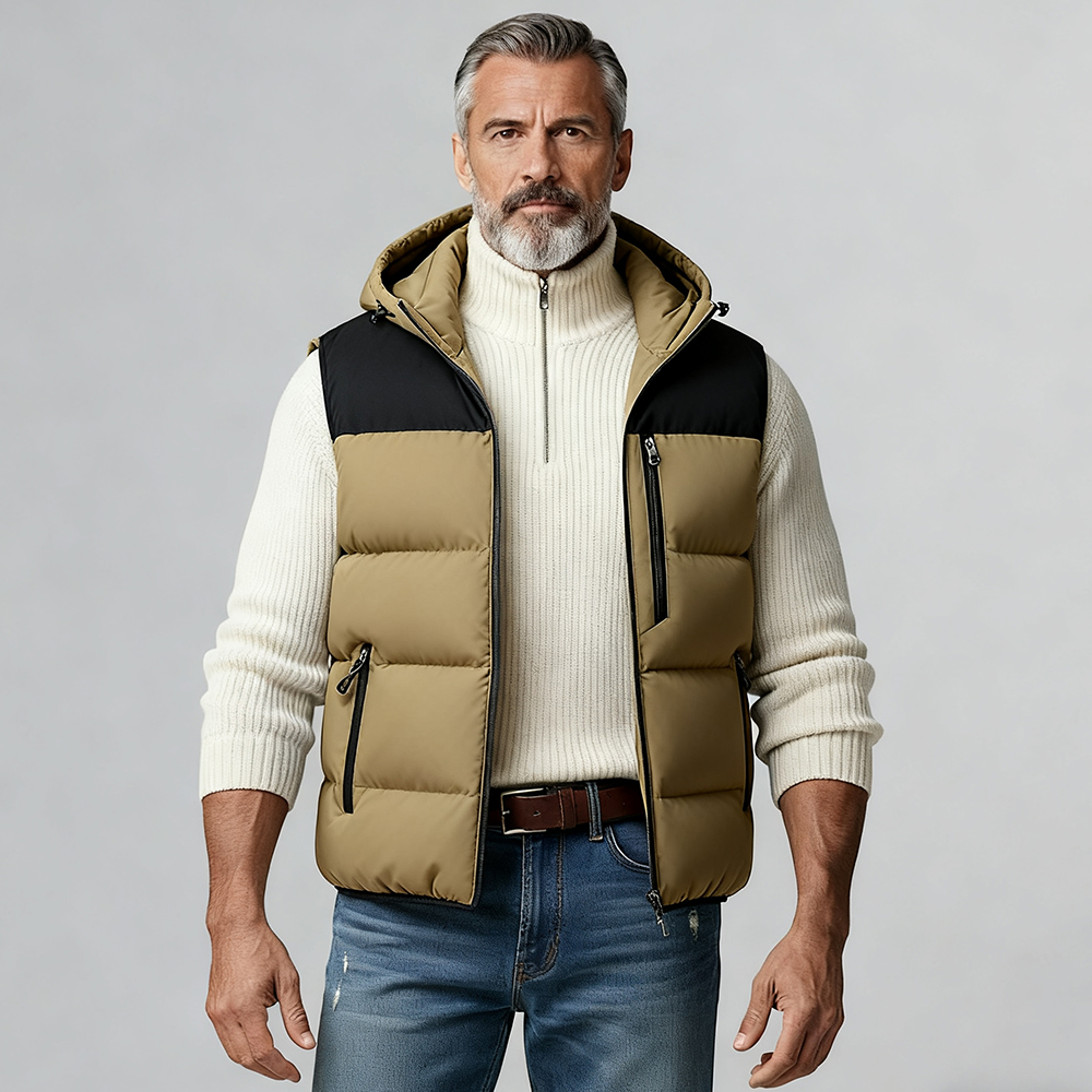 Plus-Size Men's Solid Color Cotton Vest Jacket