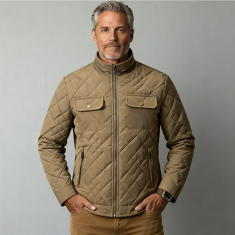 Men's Pocket Lightweight Cotton-Padded Jacket With Diamond-Shaped Stand Collar