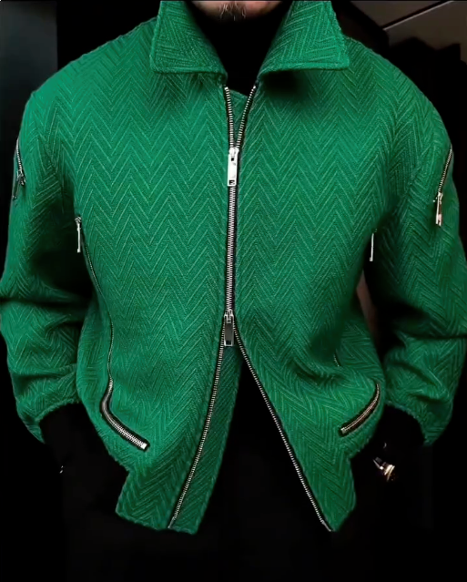 Men’s Oversized Zip‑Up Lapel Cashmere‑Blend Jacket