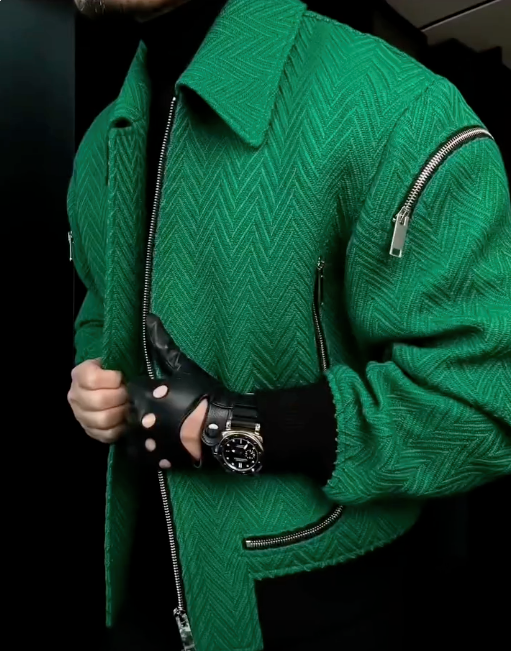 Men’s Oversized Zip‑Up Lapel Cashmere‑Blend Jacket