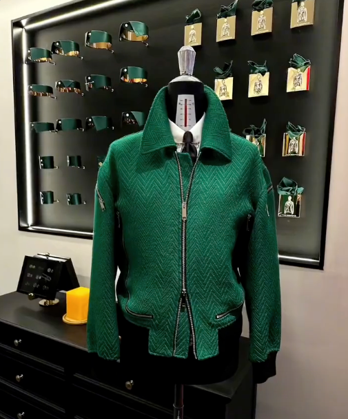 Men’s Oversized Zip‑Up Lapel Cashmere‑Blend Jacket