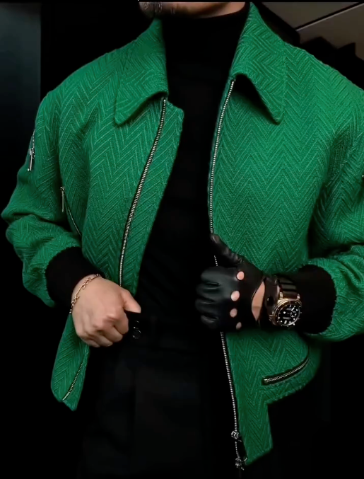 Men’s Oversized Zip‑Up Lapel Cashmere‑Blend Jacket