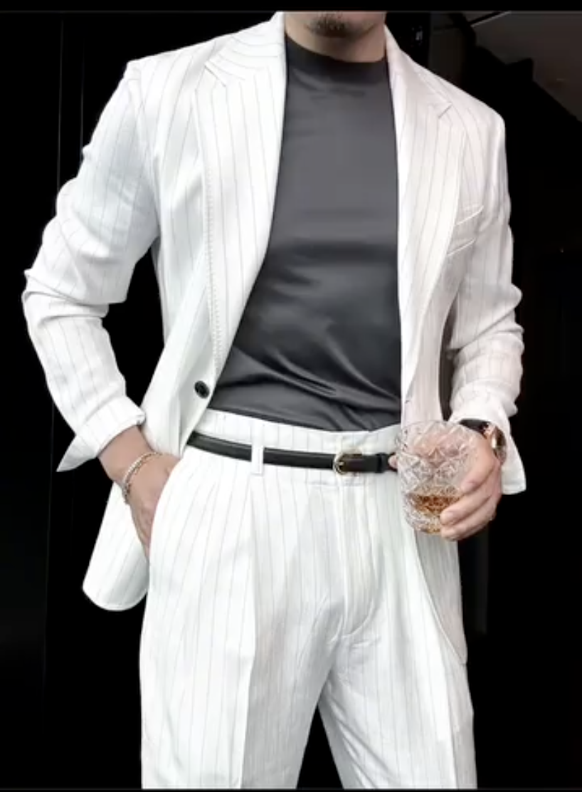 Men's Business Casual Color Matching Printed Long Sleeved Trousers Two-Piece Suits
