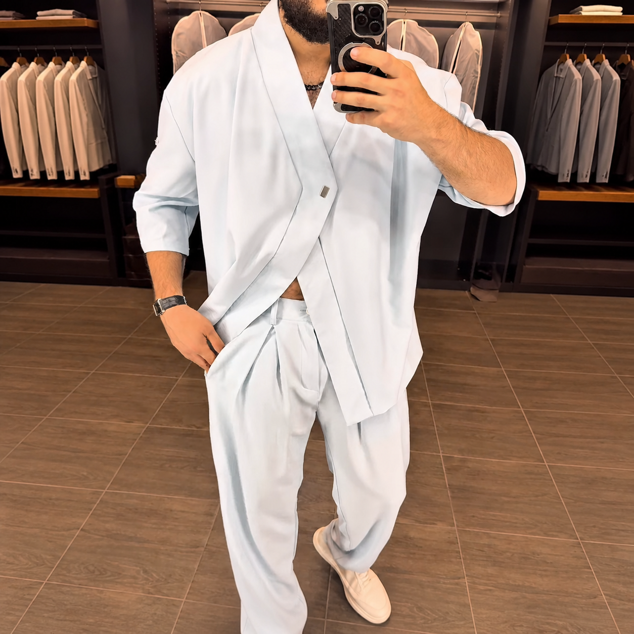 Premium Mandarin Collar 2-Piece Set | Old Money Style Breathable Set for Men