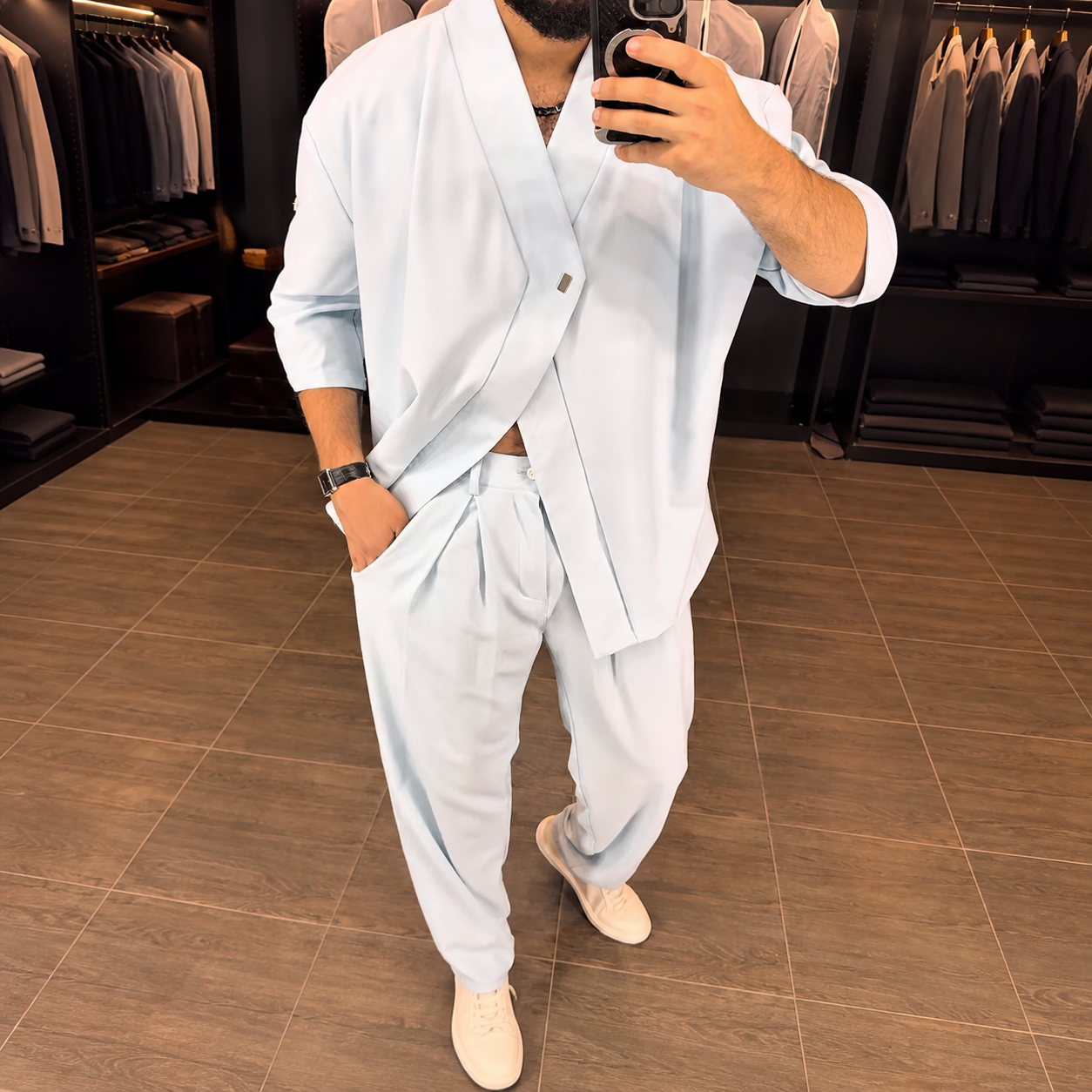 Premium Mandarin Collar 2-Piece Set | Old Money Style Breathable Set for Men