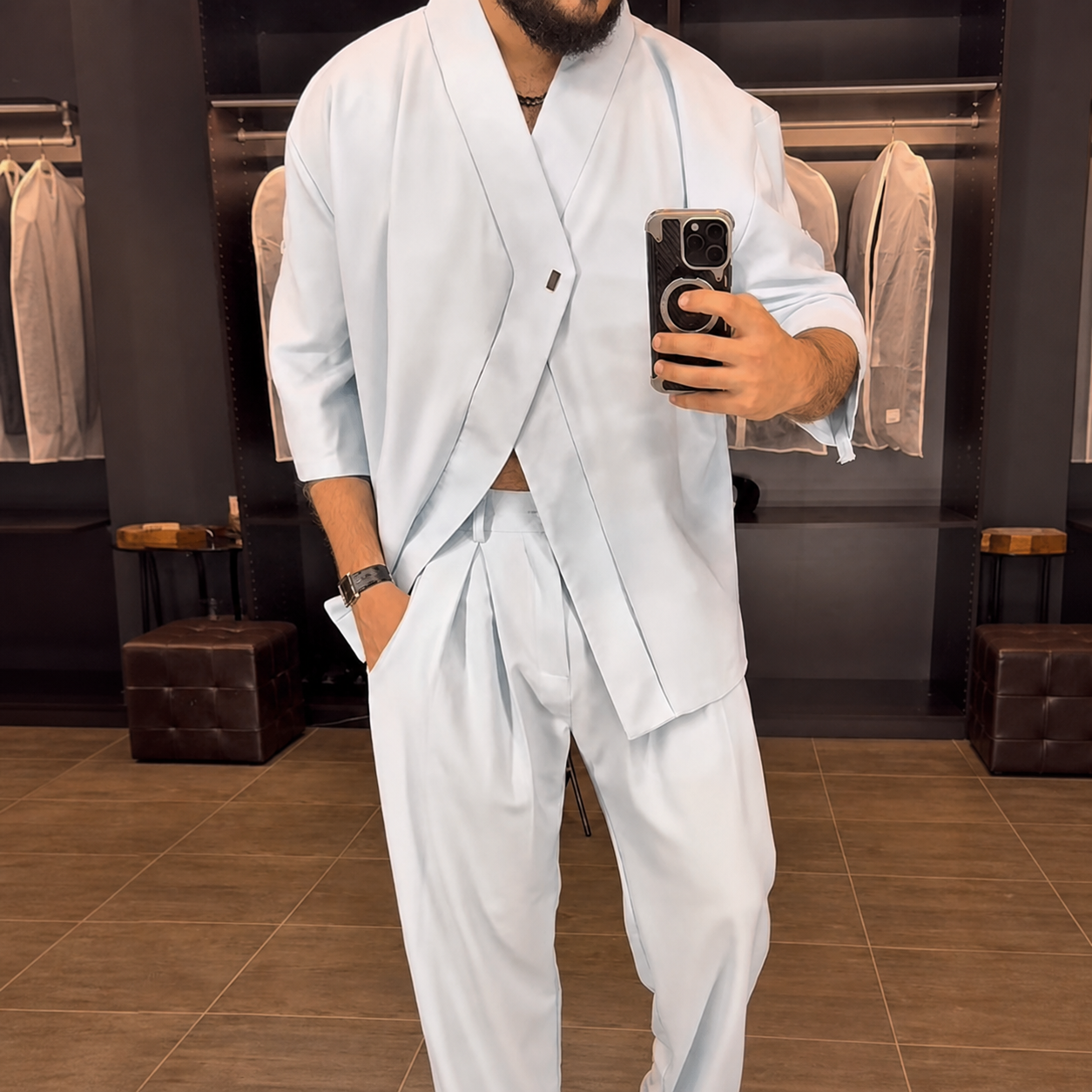 Premium Mandarin Collar 2-Piece Set | Old Money Style Breathable Set for Men
