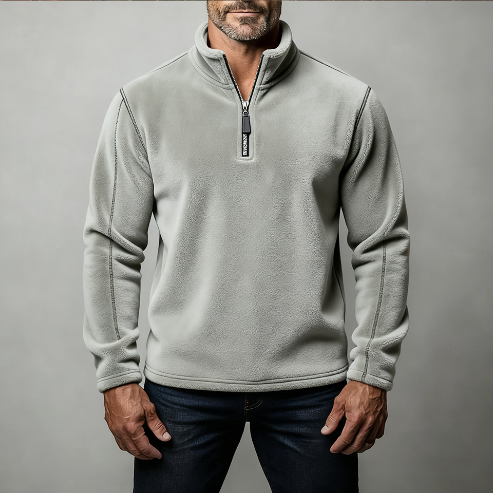 Men's Stand Collar Zip Long Sleeve Polar Fleece Sweatshirt