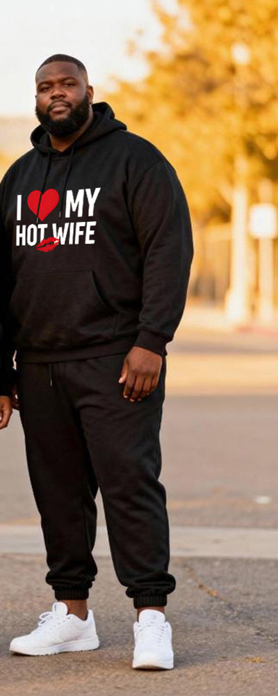 Big & Tall Couples “I❤MY Hot Husband/Wife "Love Lip Print Hoodie Set