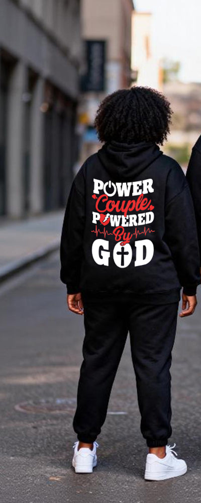 Big & Tall Couples "Power Couple Powered By God" Faith Theme Printed Hoodie Set