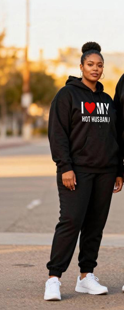 Big & Tall Couples “I❤MY Hot Husband/Wife "Love Lip Print Hoodie Set