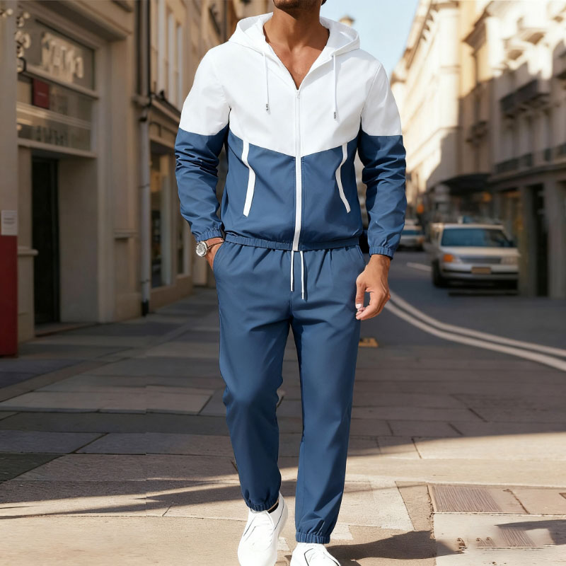 Men's Casual Contrast Color Hoodies Jacket Set