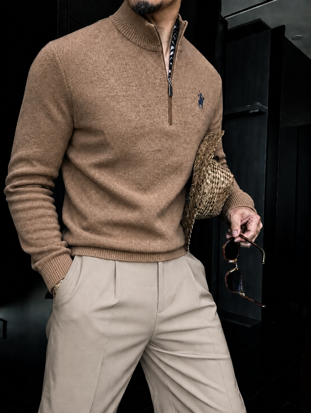 Men's Winter Fleece-Lined Zip-Up Turtleneck Sweater