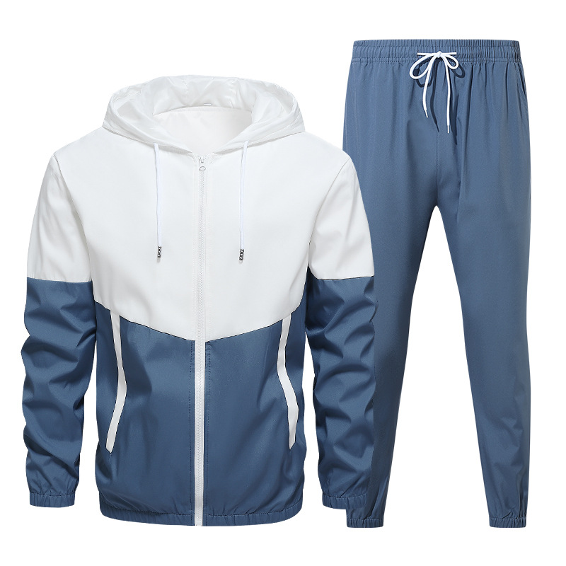 Men's Casual Contrast Color Hoodies Jacket Set