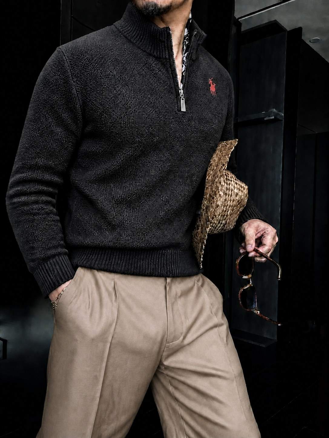 Men's Winter Fleece-Lined Zip-Up Turtleneck Sweater