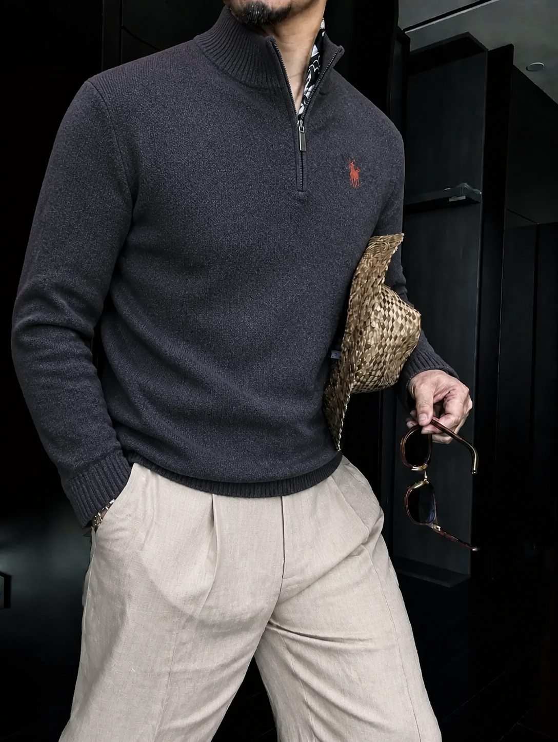 Men's Winter Fleece-Lined Zip-Up Turtleneck Sweater
