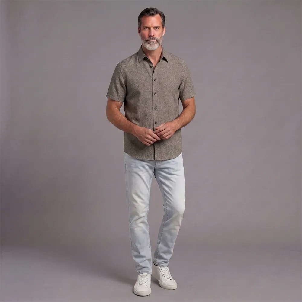 Men's Solid-Color Button-Down Shirt