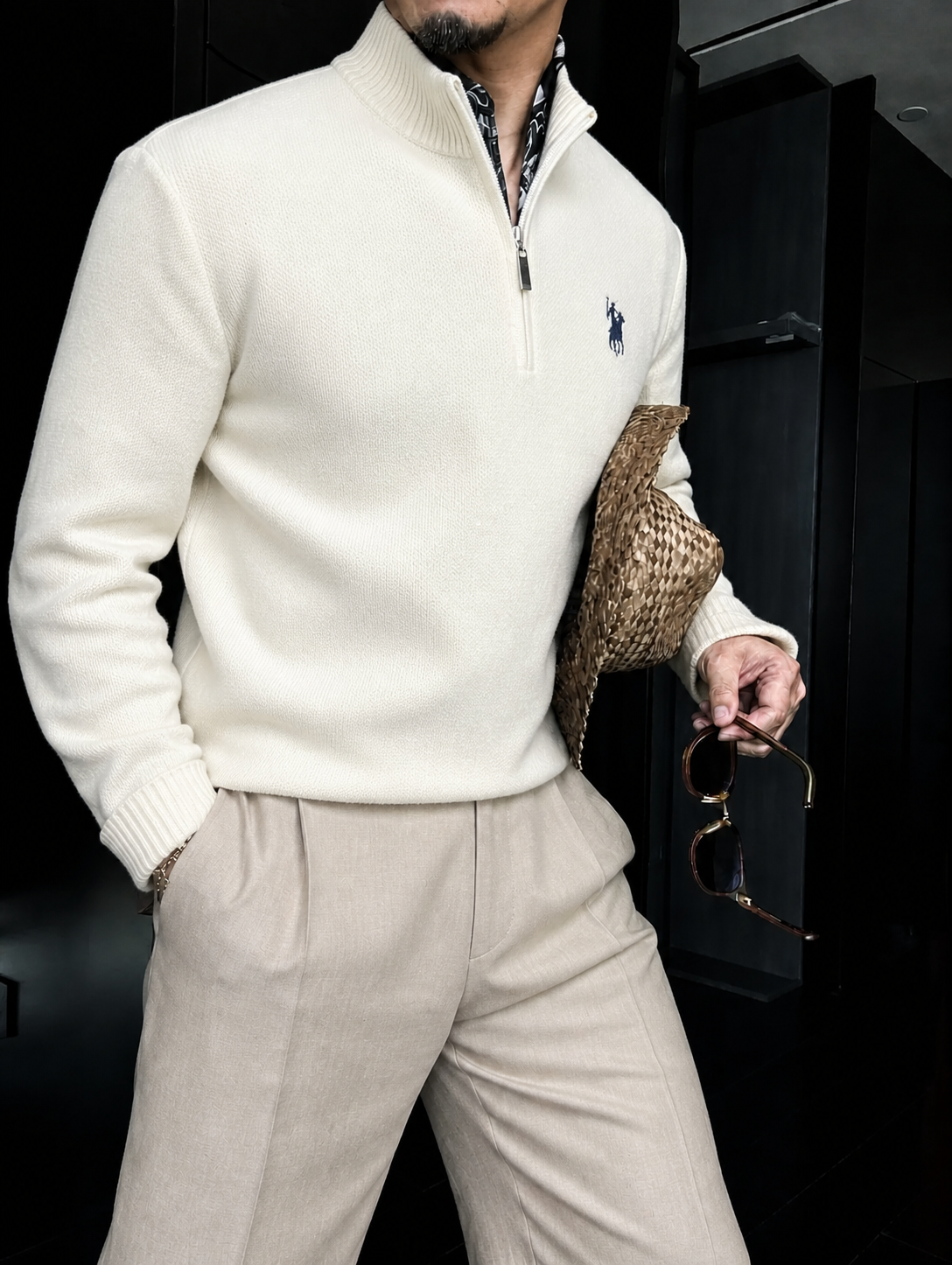 Men's Winter Fleece-Lined Zip-Up Turtleneck Sweater