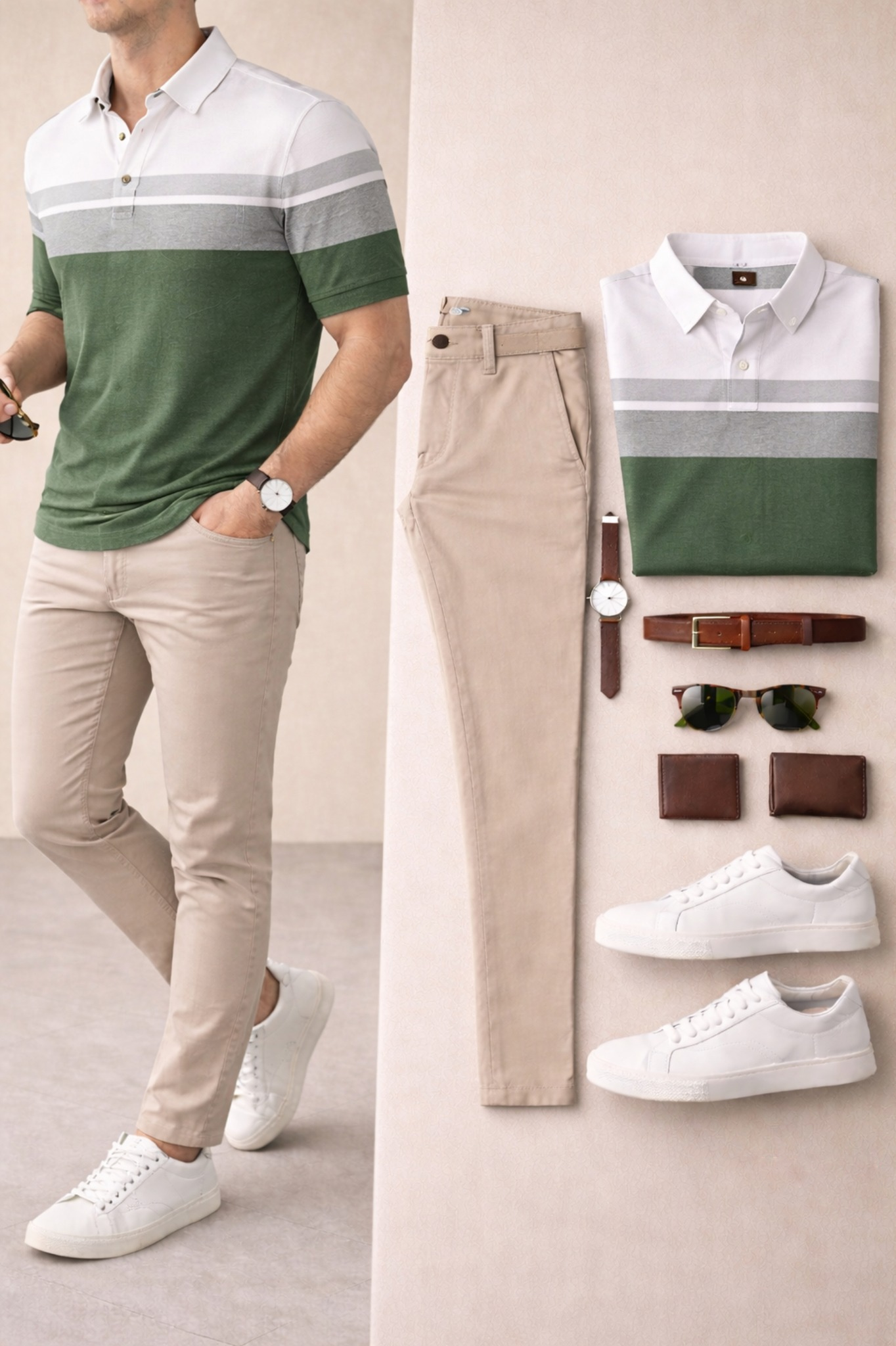 Men's Casual Navy Blue & Red Printed Polo Shirt And Pants Two-Piece Set