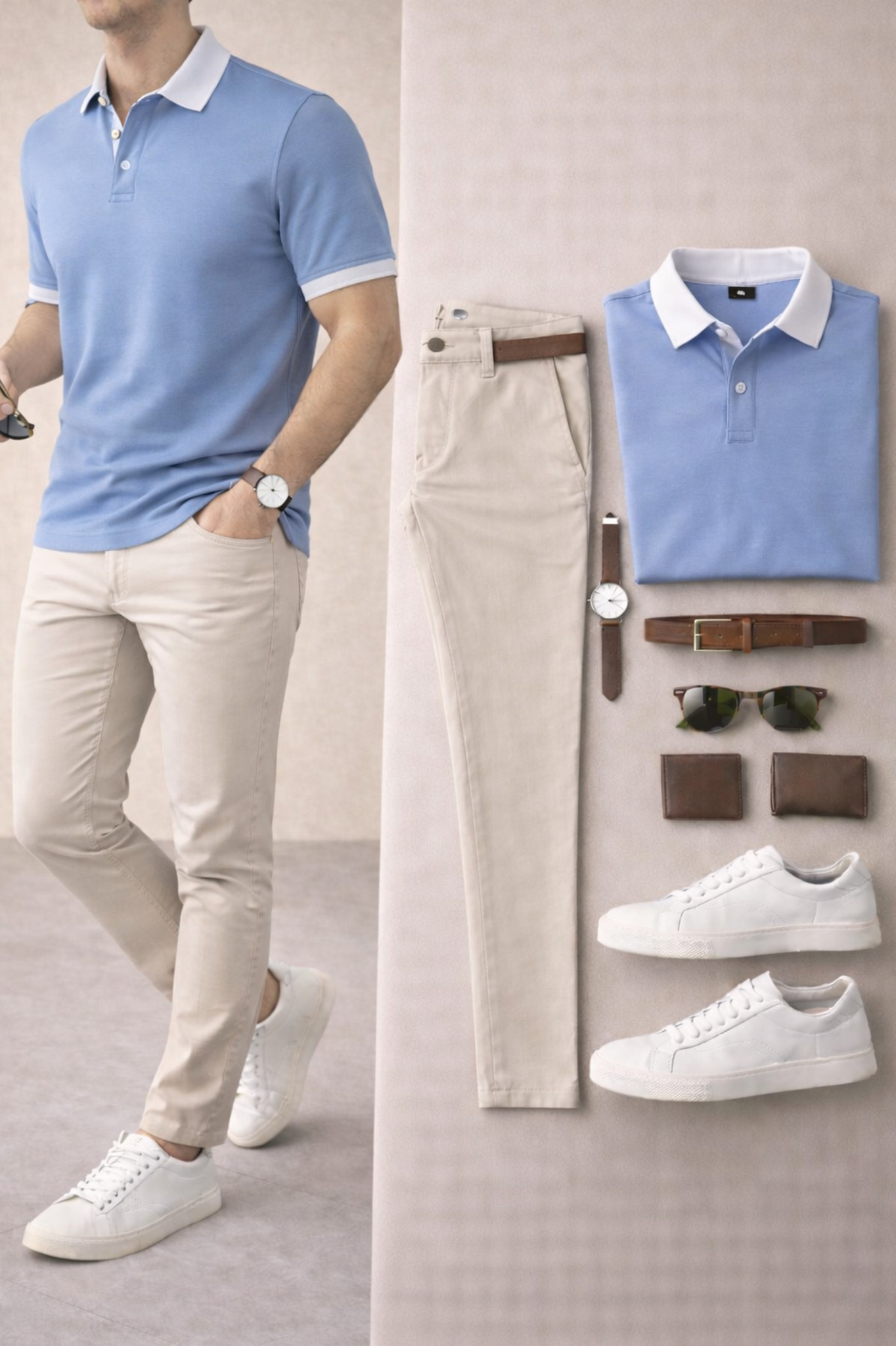 Men's Casual Navy Blue & Red Printed Polo Shirt And Pants Two-Piece Set