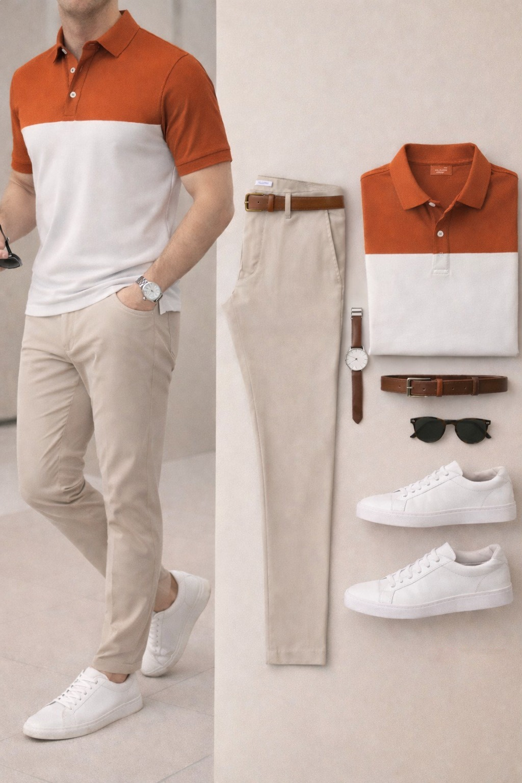 Men's Casual Navy Blue & Red Printed Polo Shirt And Pants Two-Piece Set