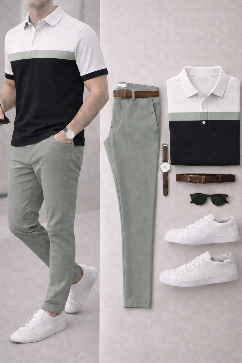 Men's Casual Navy Blue & Red Printed Polo Shirt And Pants Two-Piece Set
