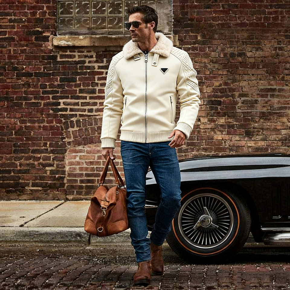 Men's Motorcycle Jacket Plush Leather Jacket