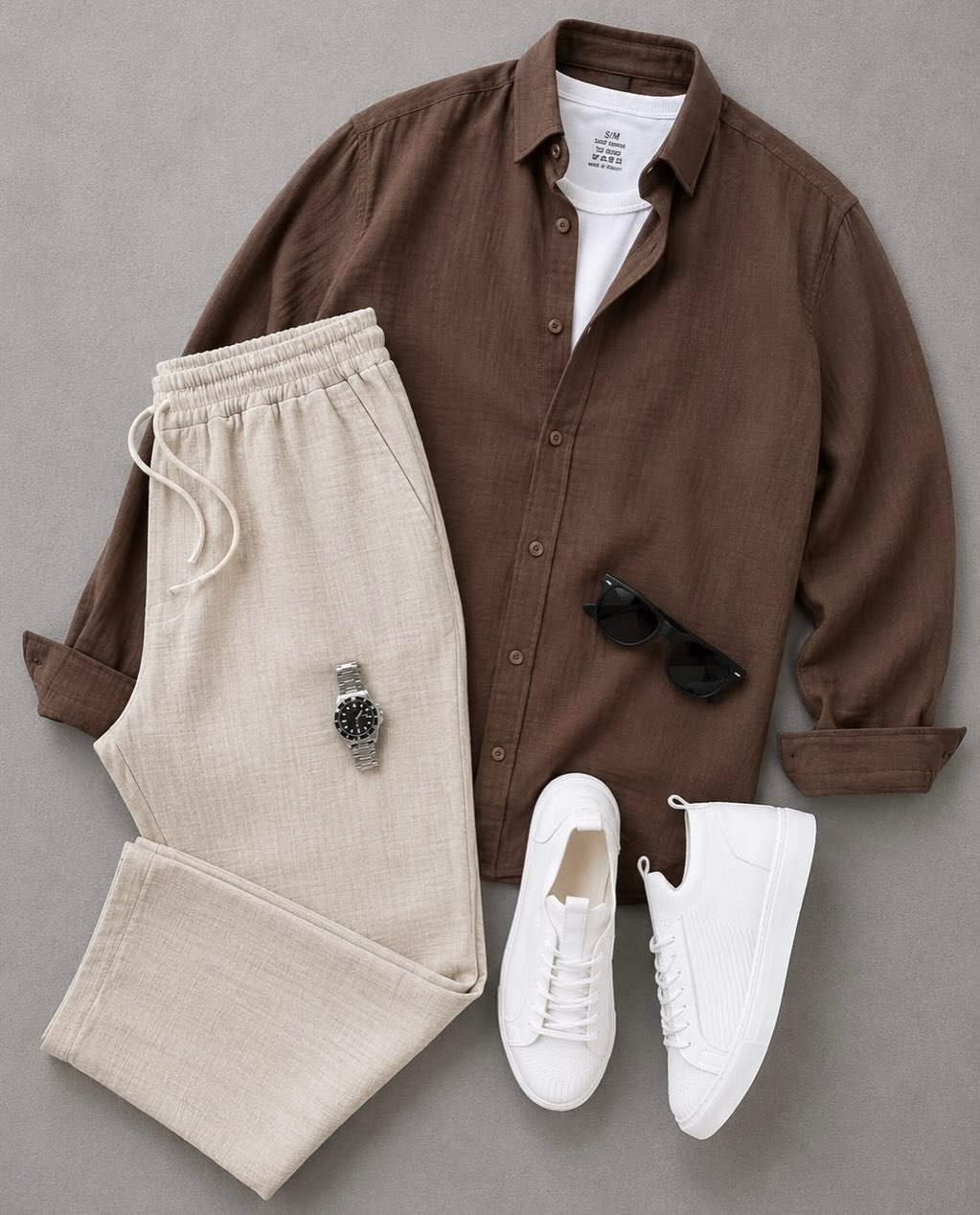 Men's Casual Long-Sleeve Shirt and Trousers Set