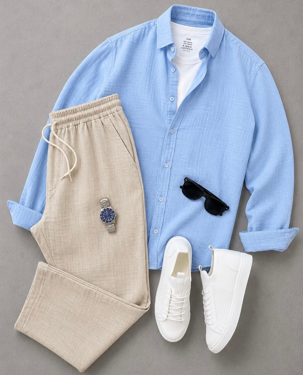 Men's Casual Long-Sleeve Shirt and Trousers Set
