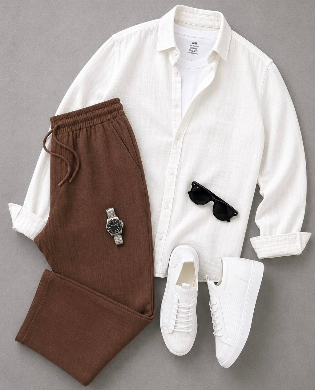 Men's Casual Long-Sleeve Shirt and Trousers Set