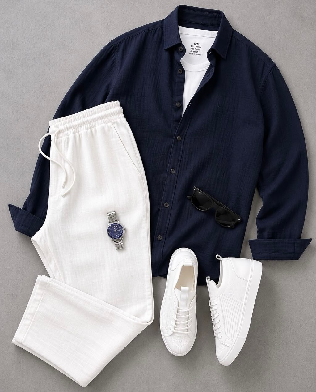 Men's Casual Long-Sleeve Shirt and Trousers Set