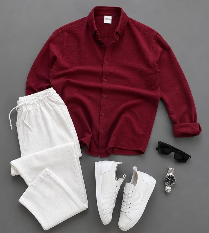 Men's Casual Long-Sleeve Shirt and Trousers Set