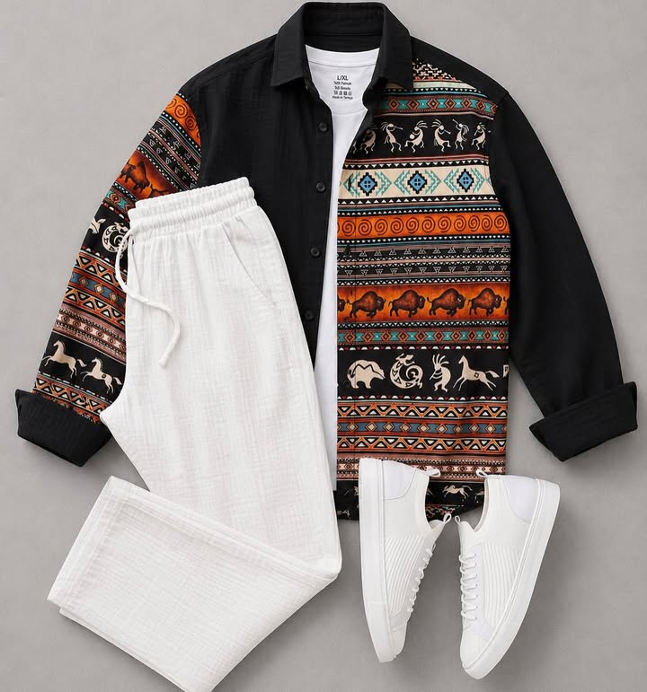 Men's Casual Long-Sleeve Shirt and Trousers Set