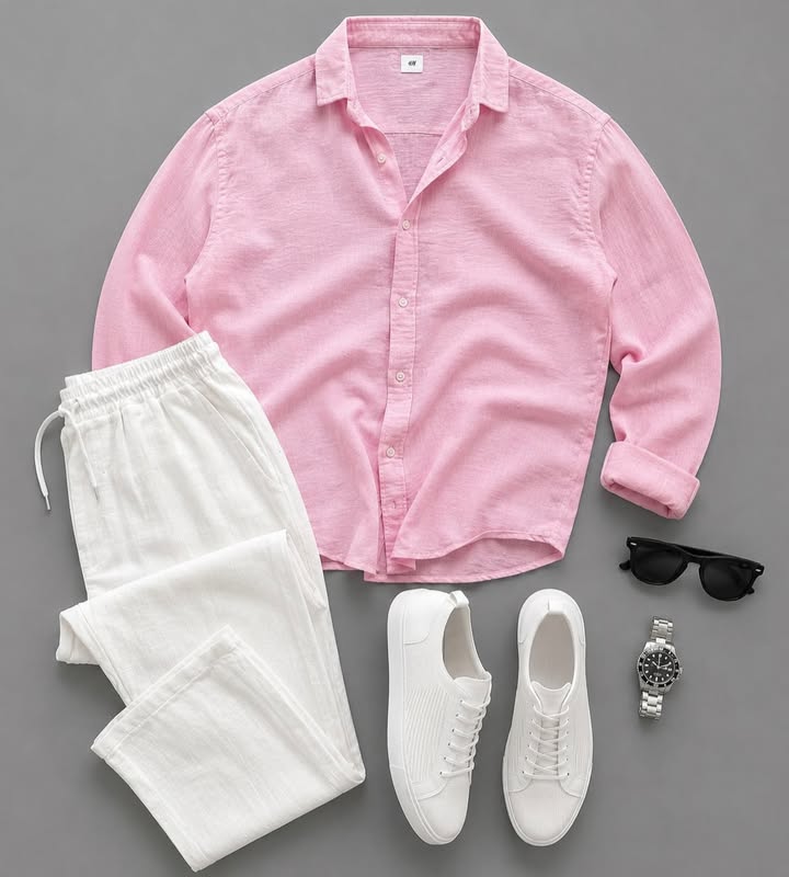 Men's Casual Long-Sleeve Shirt and Trousers Set