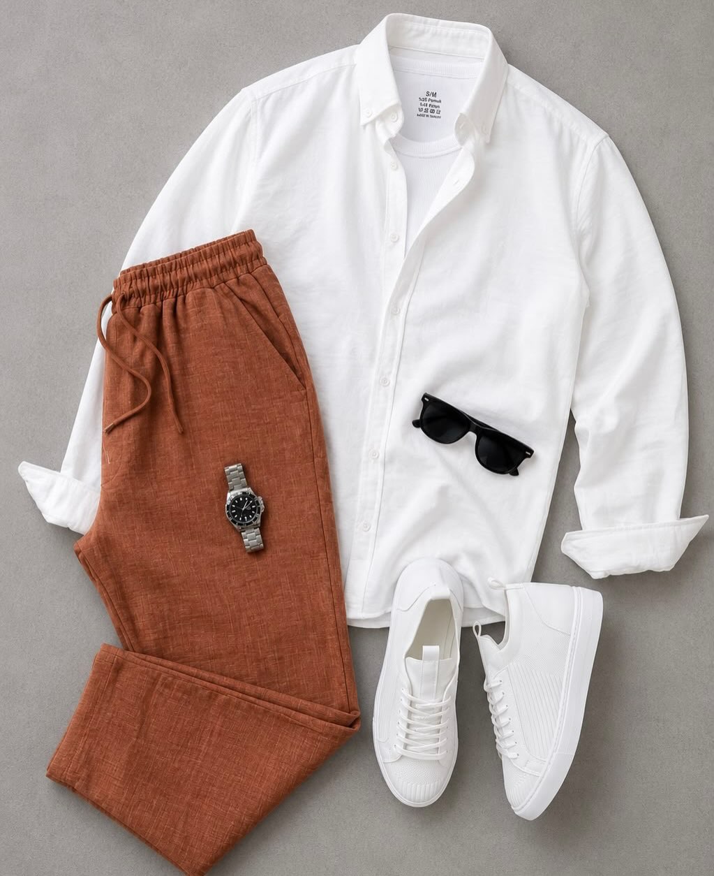 Men's Casual Long-Sleeve Shirt and Trousers Set