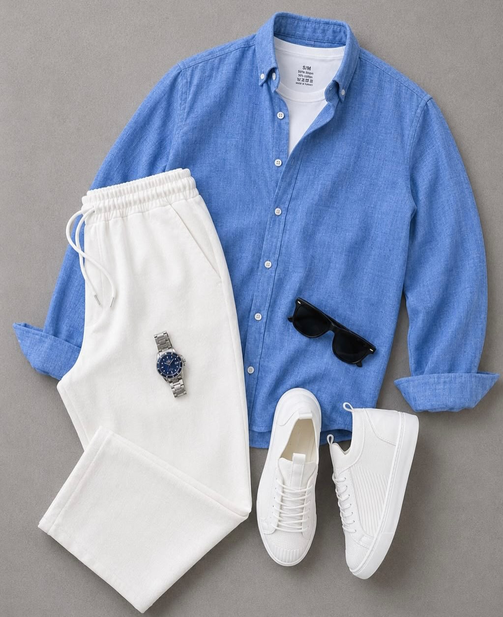 Men's Casual Long-Sleeve Shirt and Trousers Set