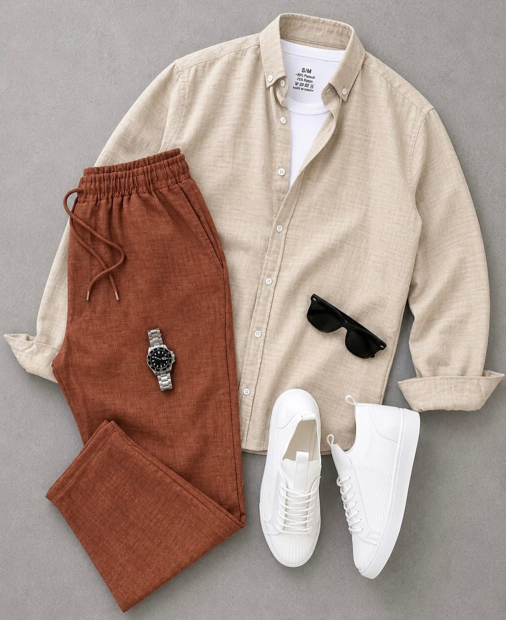 Men's Casual Long-Sleeve Shirt and Trousers Set