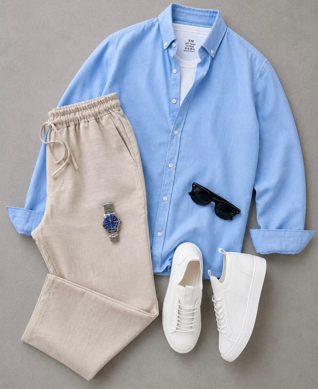 Men's Casual Long-Sleeve Shirt and Trousers Set