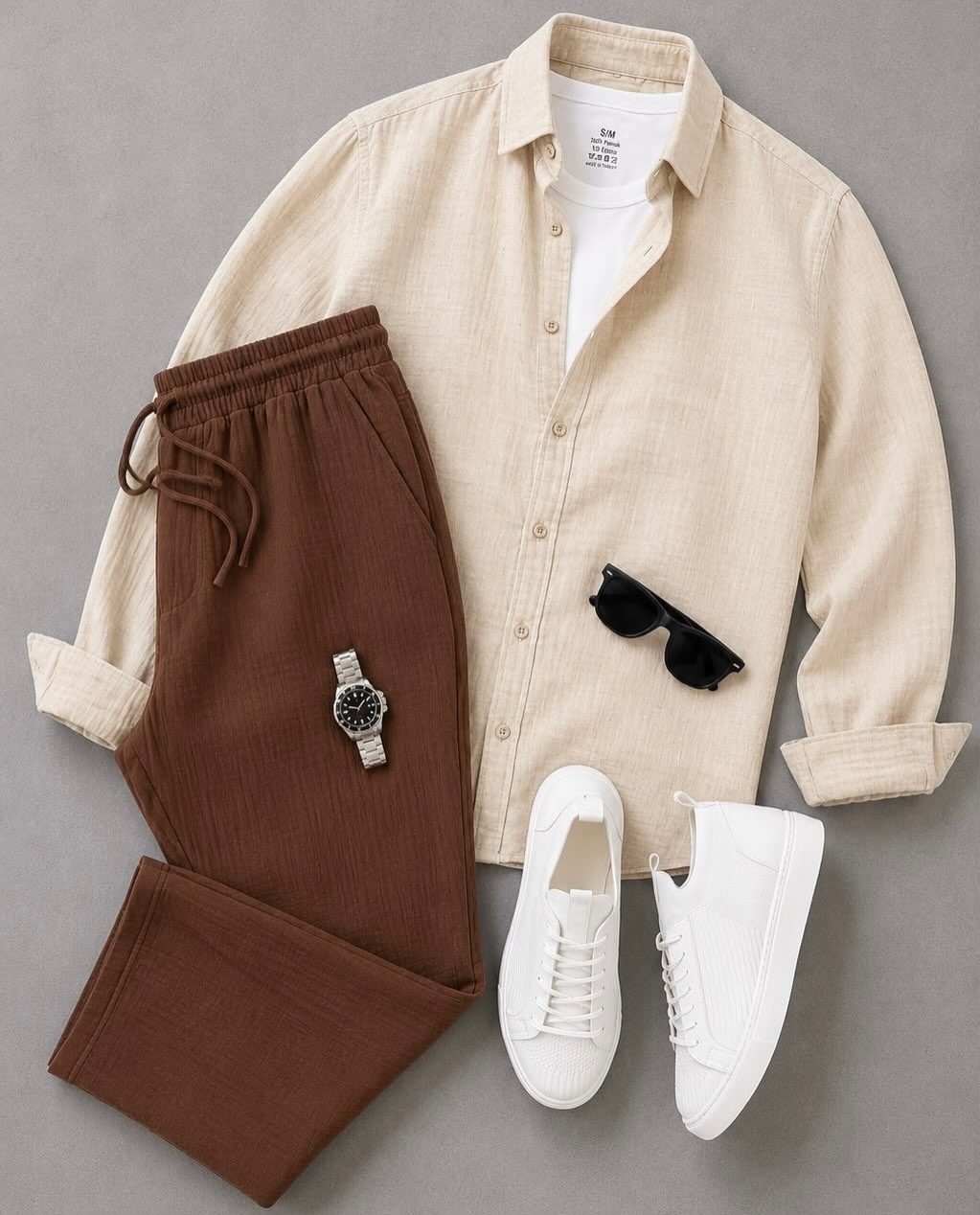 Men's Casual Long-Sleeve Shirt and Trousers Set