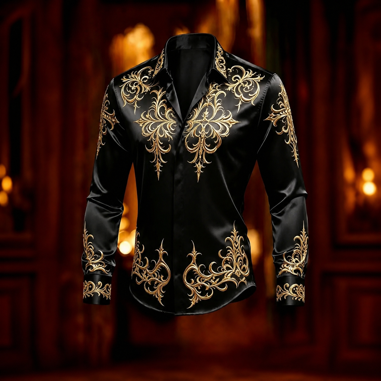 Men's Black Gold Baroque Scroll Lapel Statement Jacket