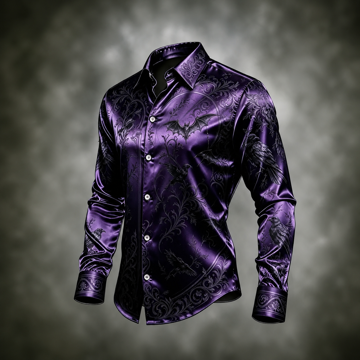 Men's Purple Silky-Look Tonal Paisley Long Sleeve Button Down Shirt